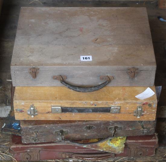 3 artists boxes & a suitcase